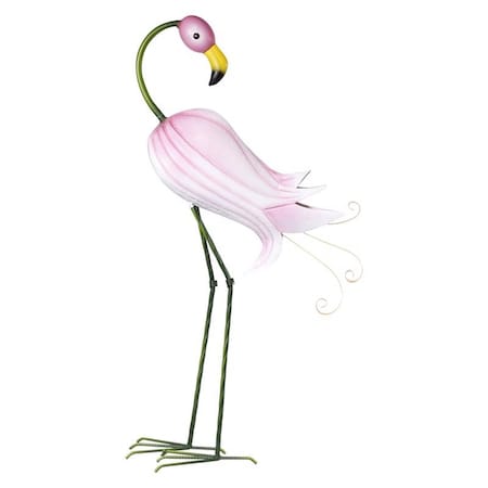 Alpine Alpine Iron Pink 33 in. Hibiscus Flamingo Statue QEL676HH